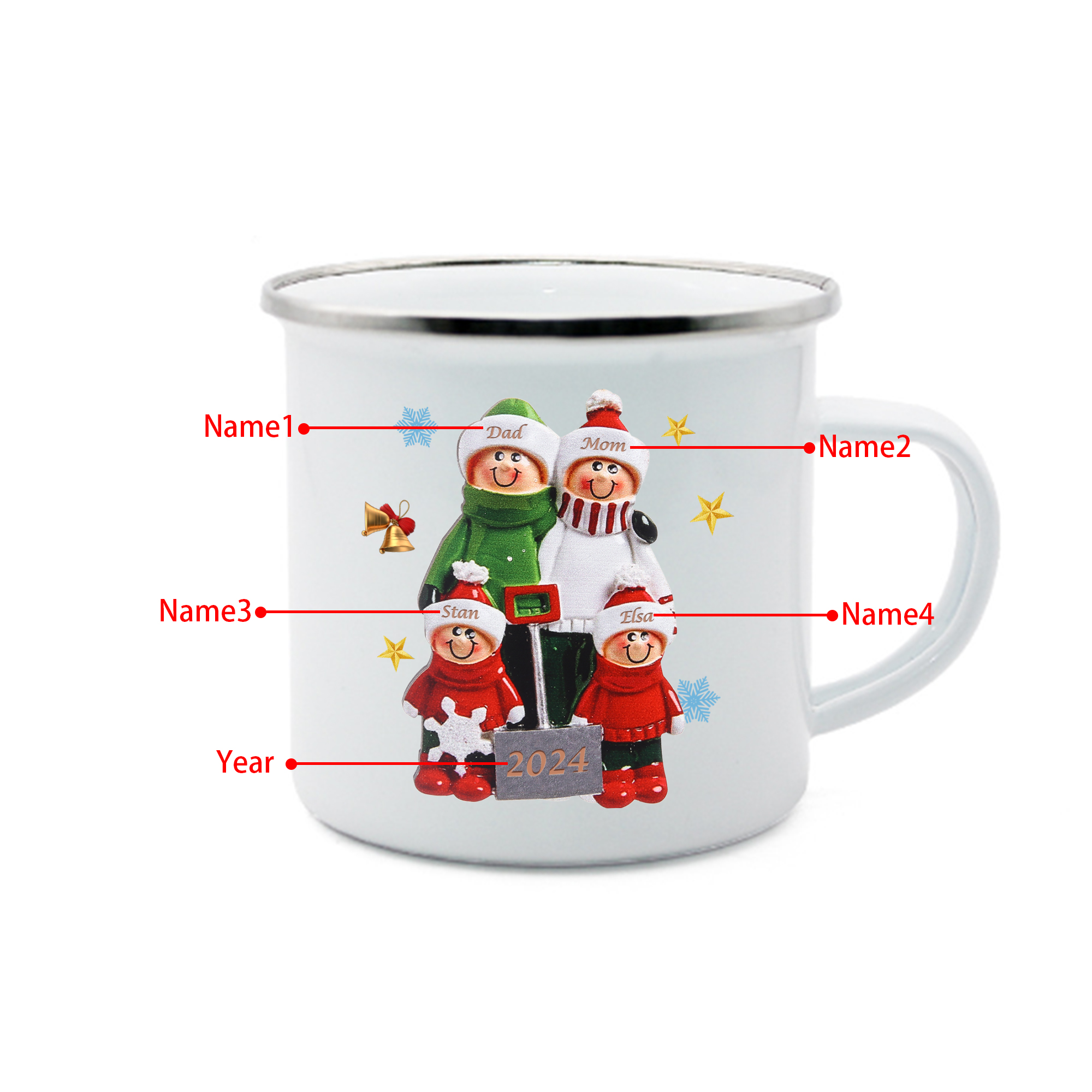 Personalised Enamel Christmas Cup with Custom2-8 Names & 1 Year Christmas Gift for Family | Jessemade