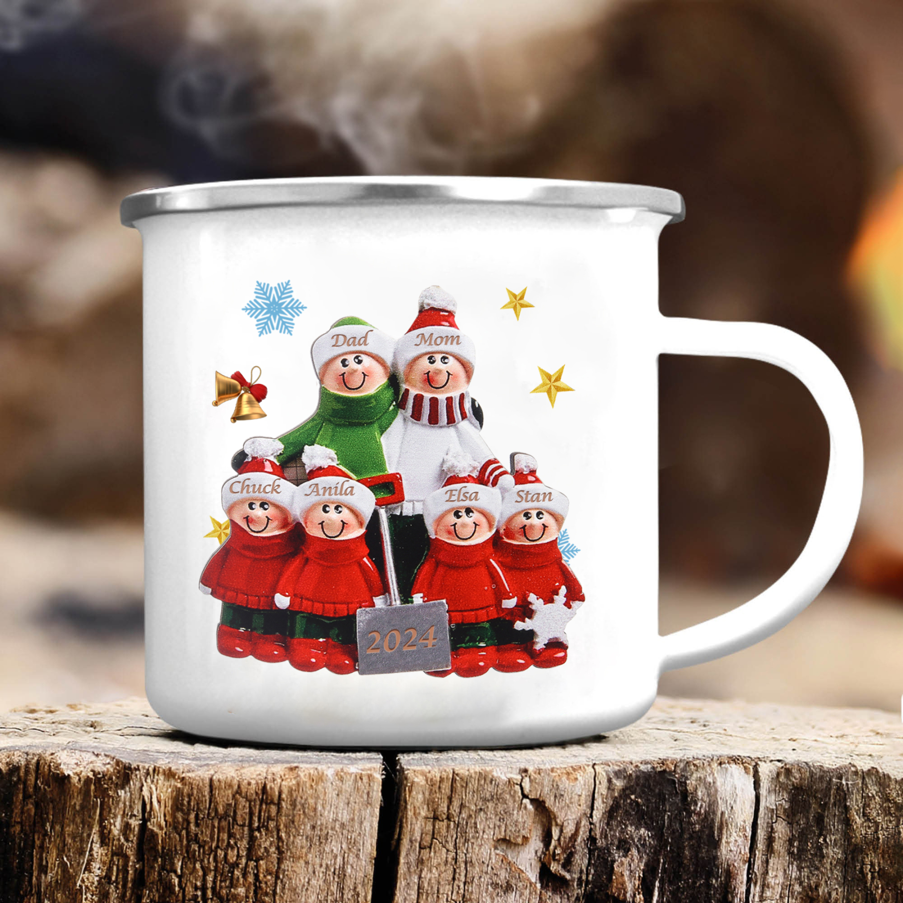 Personalised Enamel Christmas Cup with Custom2-8 Names & 1 Year Christmas Gift for Family | Jessemade