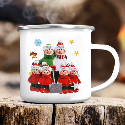 Personalised Enamel Christmas Cup with Custom2-8 Names & 1 Year Christmas Gift for Family | Jessemade