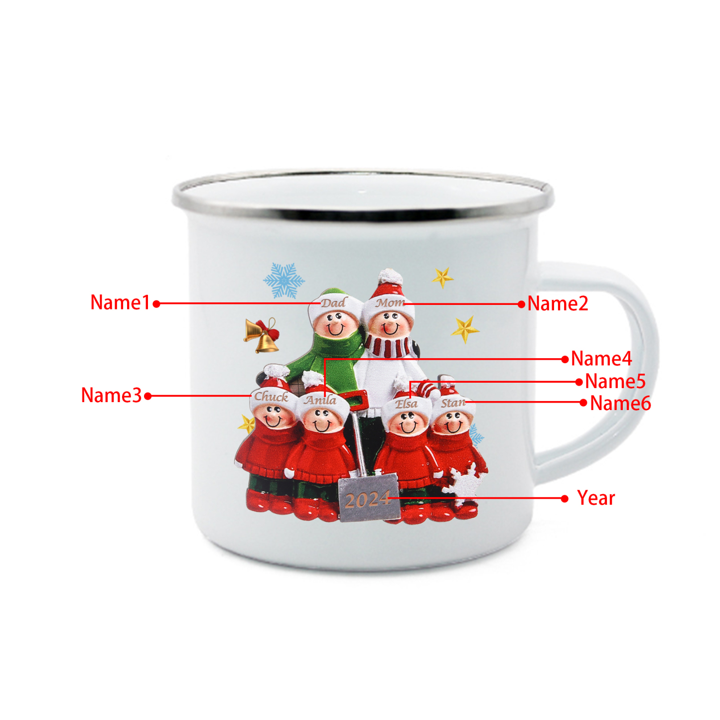 Personalised Enamel Christmas Cup with Custom2-8 Names & 1 Year Christmas Gift for Family | Jessemade
