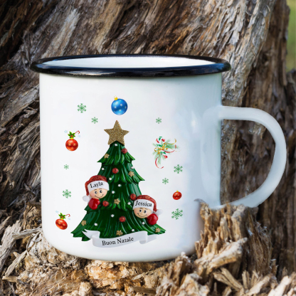 Tazza smaltata personalizzata per la famiglia personalizzata con 2-8 nomi e 1 testo regalo natalizio per la famiglia | Jessemade