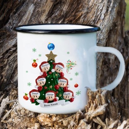 Tazza smaltata personalizzata per la famiglia personalizzata con 2-8 nomi e 1 testo regalo natalizio per la famiglia | Jessemade