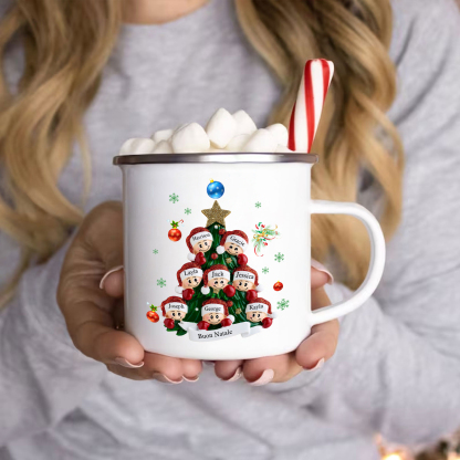 Tazza smaltata personalizzata per la famiglia personalizzata con 2-8 nomi e 1 testo regalo natalizio per la famiglia | Jessemade