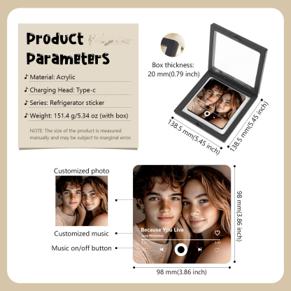 Magnete Personalizzato per Frigorifero – Incisione con Foto e Canzone – Regalo Romantico per Coppie | Jessemade