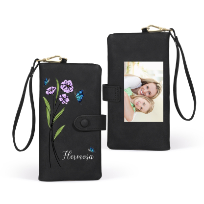 Personalised Women’s Wallet with Custom Name, Photo, and Birth Flower – Multiple Colour Options – Valentine’s Day Gift for Her | Jessemade