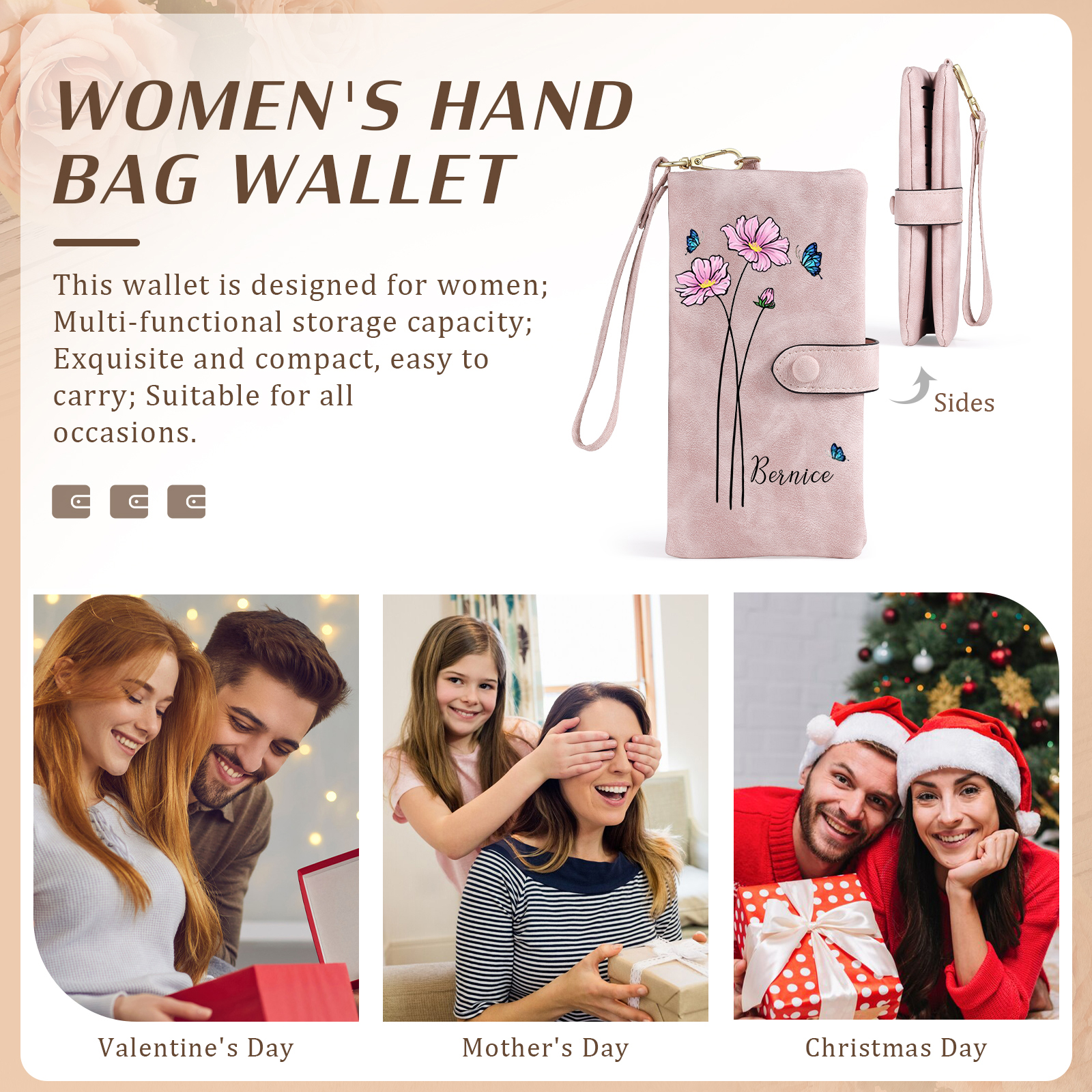 [Copy]Personalised Women’s Wallet – Custom Name, Birth Flower & Photo, Seven Colours Available – Valentine’s Day Gift for Her | Jessemade