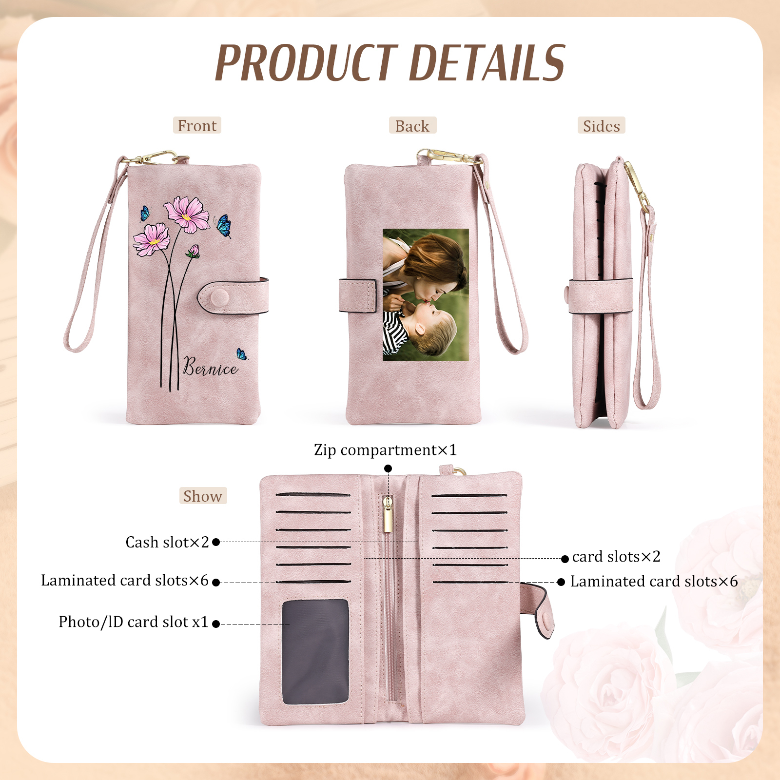 [Copy]Personalised Women’s Wallet – Custom Name, Birth Flower & Photo, Seven Colours Available – Valentine’s Day Gift for Her | Jessemade