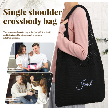 Borsa a Spalla in Maglia Personalizzata con Nome - Leggera e alla Moda in Nero e Bianco - Regalo di Natale per Lei | Jessemade