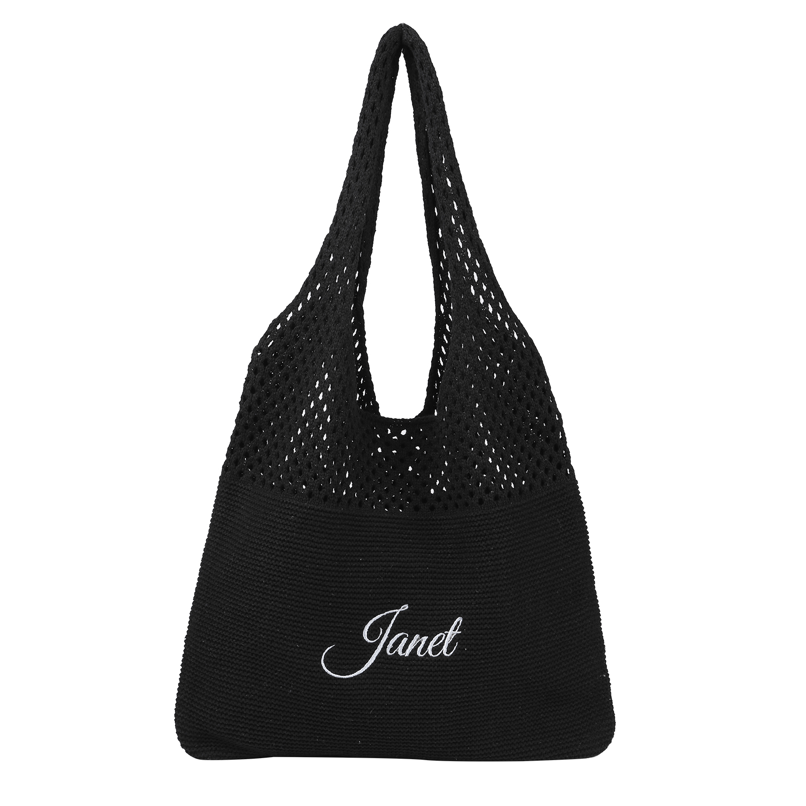Borsa a Spalla in Maglia Personalizzata con Nome - Leggera e alla Moda in Nero e Bianco - Regalo di Natale per Lei | Jessemade