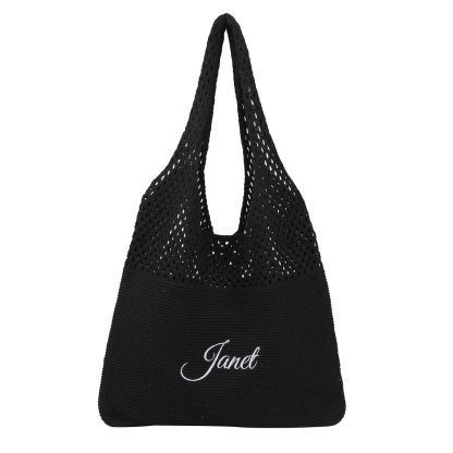 Borsa a Spalla in Maglia Personalizzata con Nome - Leggera e alla Moda in Nero e Bianco - Regalo di Natale per Lei | Jessemade
