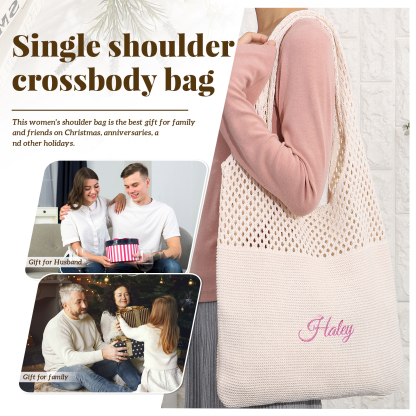 Borsa a Spalla in Maglia Personalizzata con Nome - Leggera e alla Moda in Nero e Bianco - Regalo di Natale per Lei | Jessemade