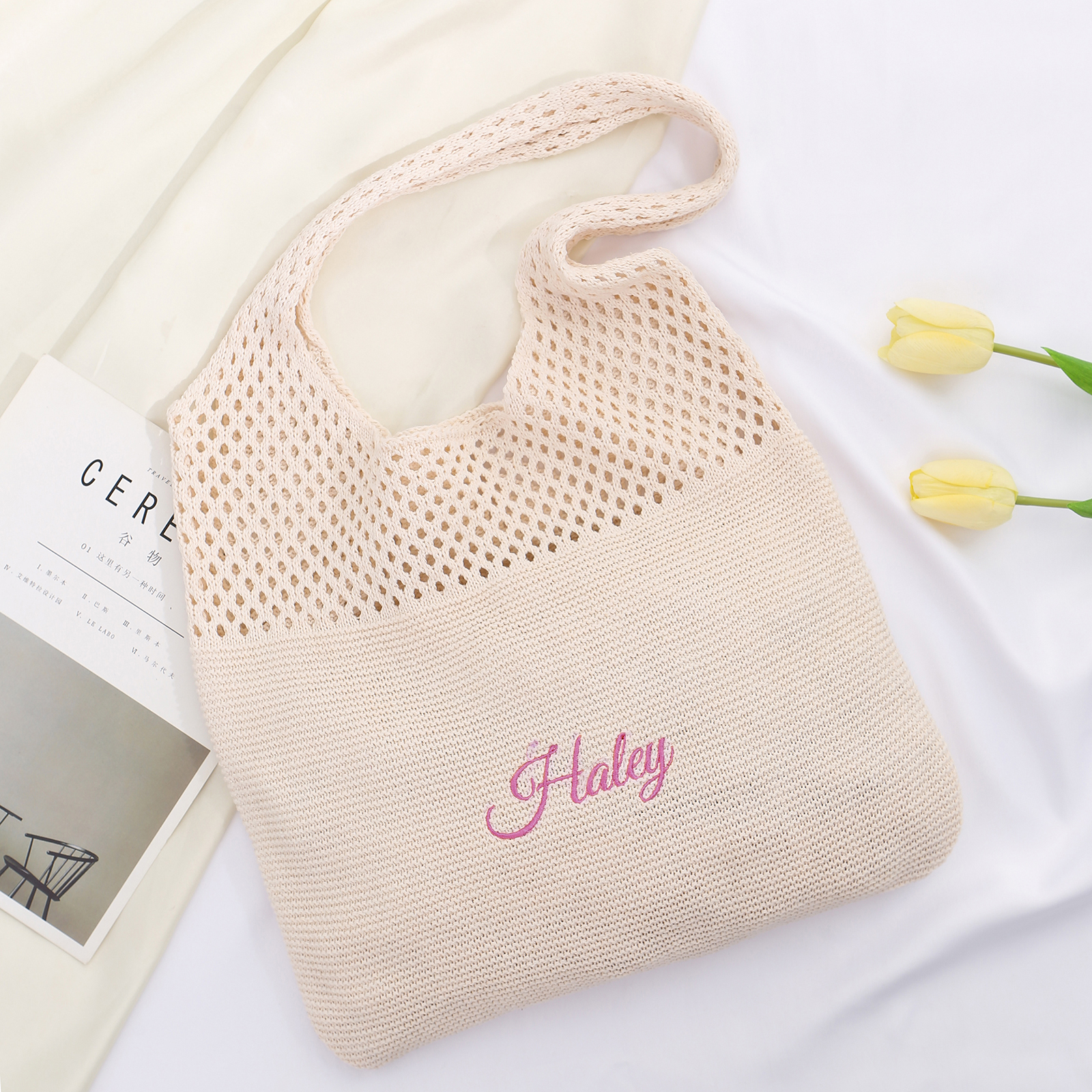Borsa a Spalla in Maglia Personalizzata con Nome - Leggera e alla Moda