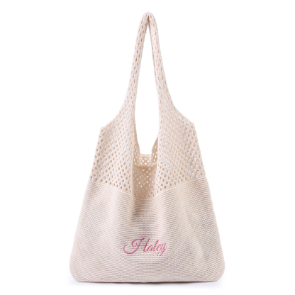 Borsa a Spalla in Maglia Personalizzata con Nome - Leggera e alla Moda in Nero e Bianco - Regalo di Natale per Lei | Jessemade