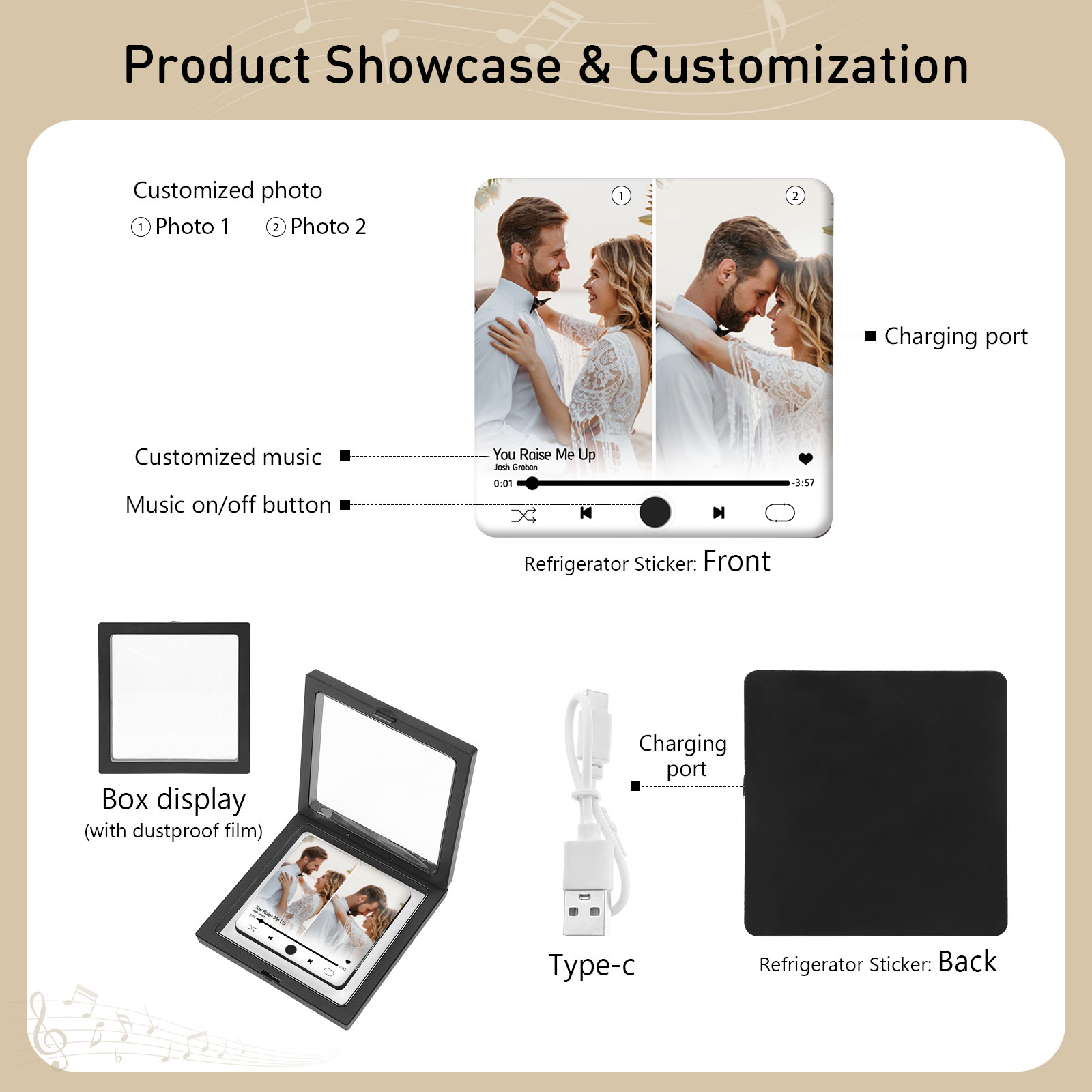 Personalised 2-Photo Music Fridge Magnet – A Thoughtful Custom Keepsake | Jessemade