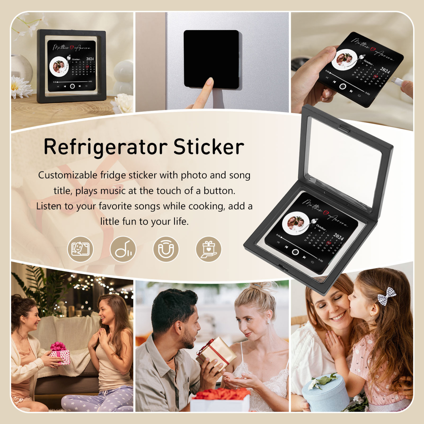 Personalised Fridge Magnet with Photo, Names & Date – A Romantic Couple Keepsake | Jessemade