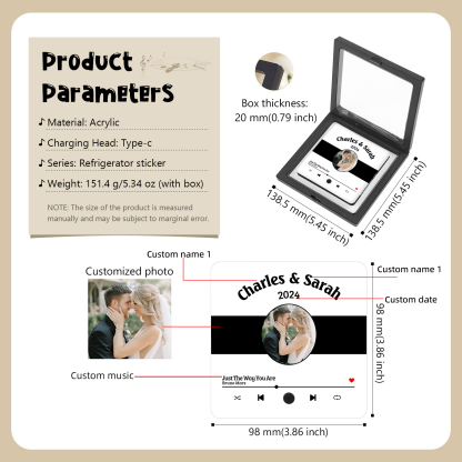 Magnete Personalizzato da Frigorifero con 1 Foto, 2 Nomi, 1 Data e 1 Canzone – Regalo di San Valentino per Lei/Lui | Jessemade
