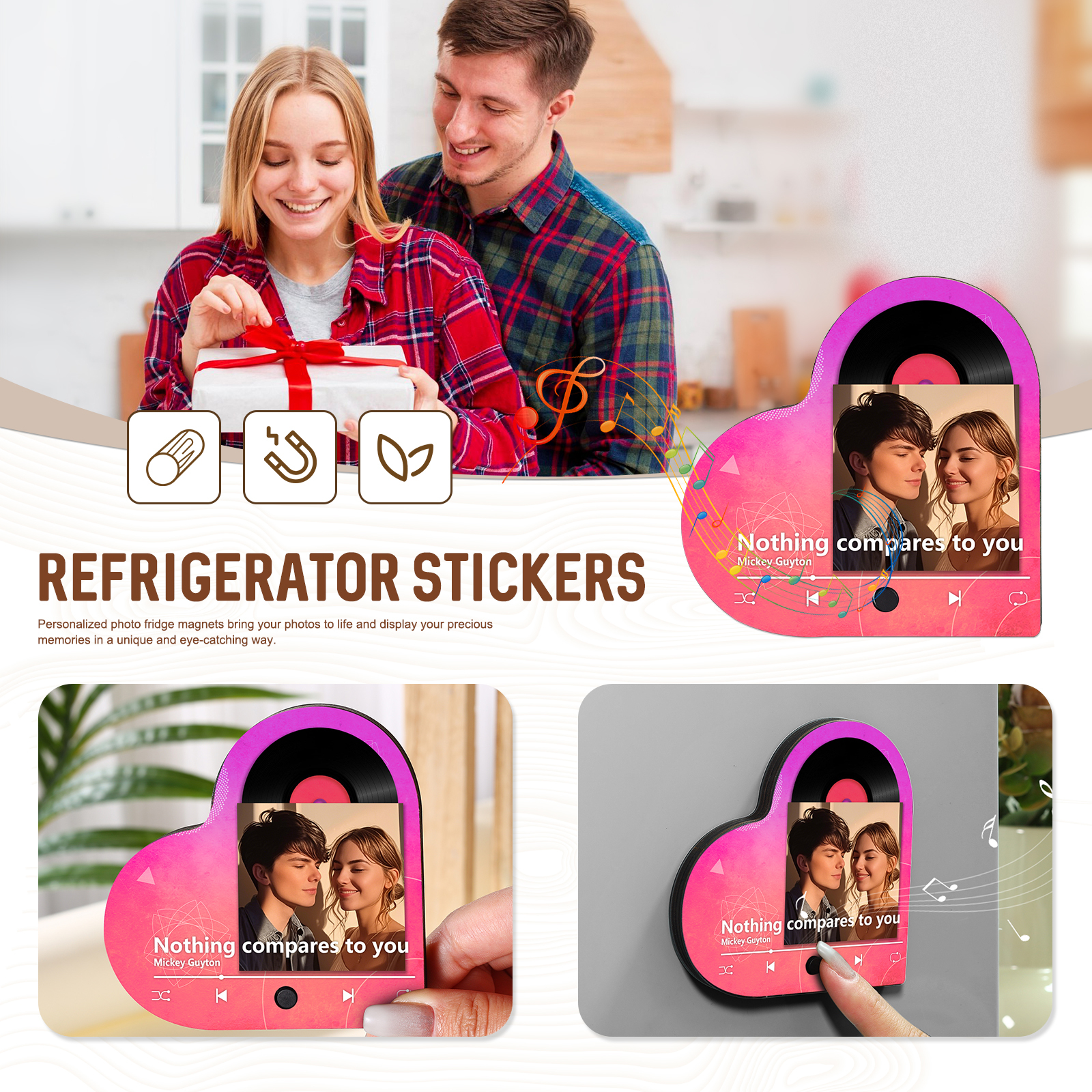 Magnete Personalizzato da Frigorifero a Forma di Cuore con 1 Foto e 1 Canzone – Regalo di San Valentino per Lei/Lui | Jessemade