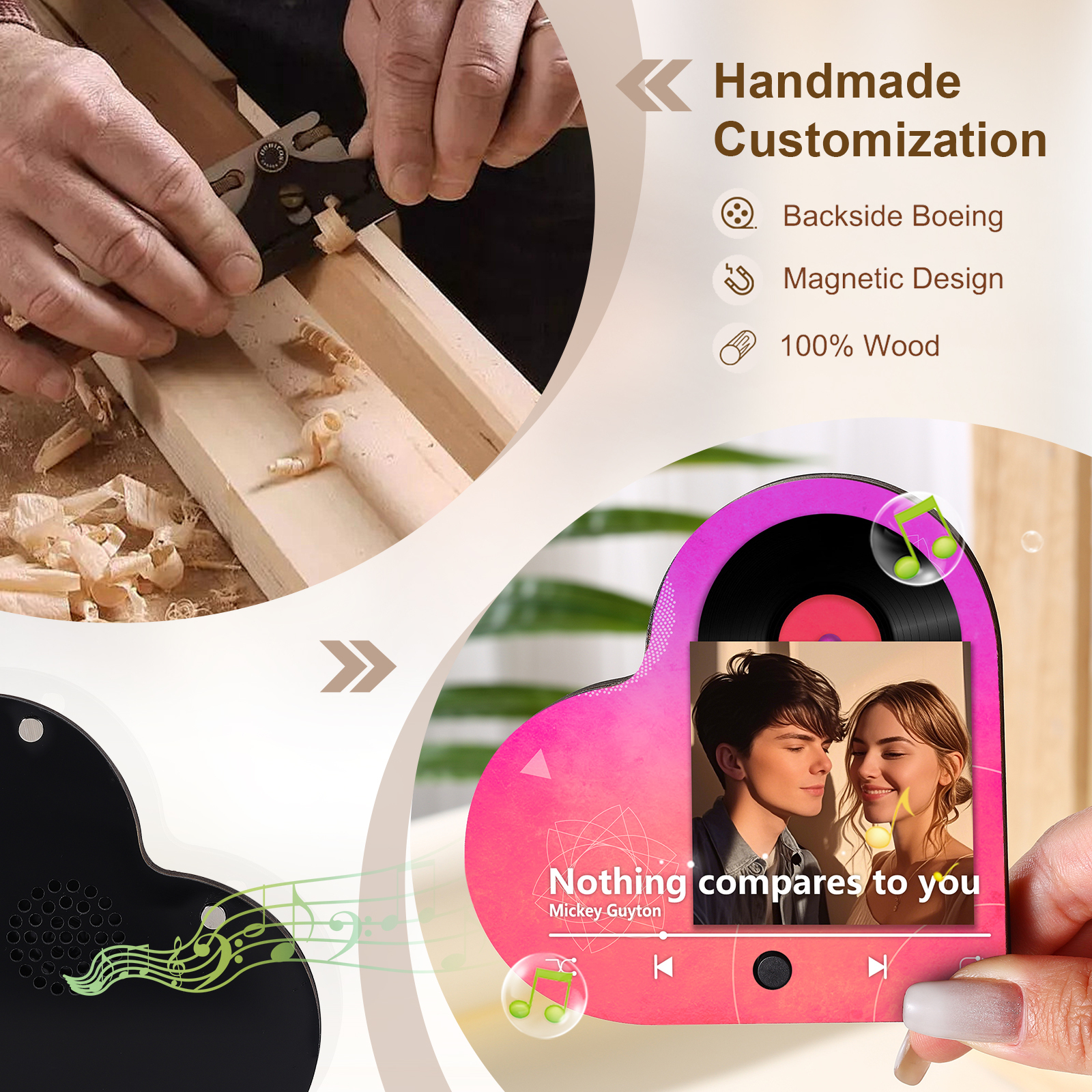 Magnete Personalizzato da Frigorifero a Forma di Cuore con 1 Foto e 1 Canzone – Regalo di San Valentino per Lei/Lui | Jessemade