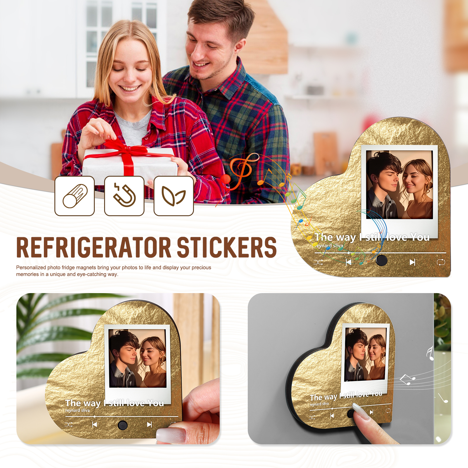 [Copy]Magnete Personalizzato da Frigorifero a Forma di Cuore con 1 Foto e 1 Canzone – Regalo di San Valentino per Lei/Lui | Jessemade