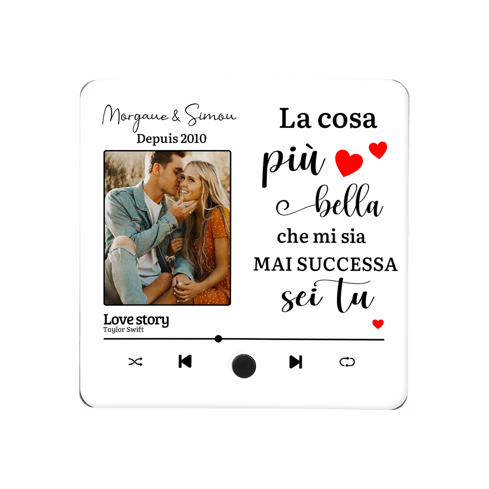 Magnete Personalizzato da Frigorifero con 2 Nomi, 1 Foto, 1 Data e 1 Canzone Preferita – “La Cosa Più Bella che mi sia Mai Successa Sei Tu” – Regalo di San Valentino per Lui/Lei | Jessemade