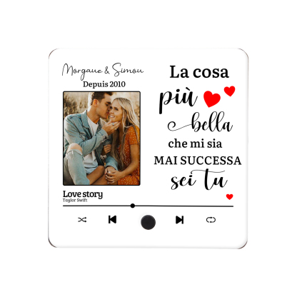 Magnete Personalizzato da Frigorifero con 2 Nomi, 1 Foto, 1 Data e 1 Canzone Preferita – “La Cosa Più Bella che mi sia Mai Successa Sei Tu” – Regalo di San Valentino per Lui/Lei | Jessemade