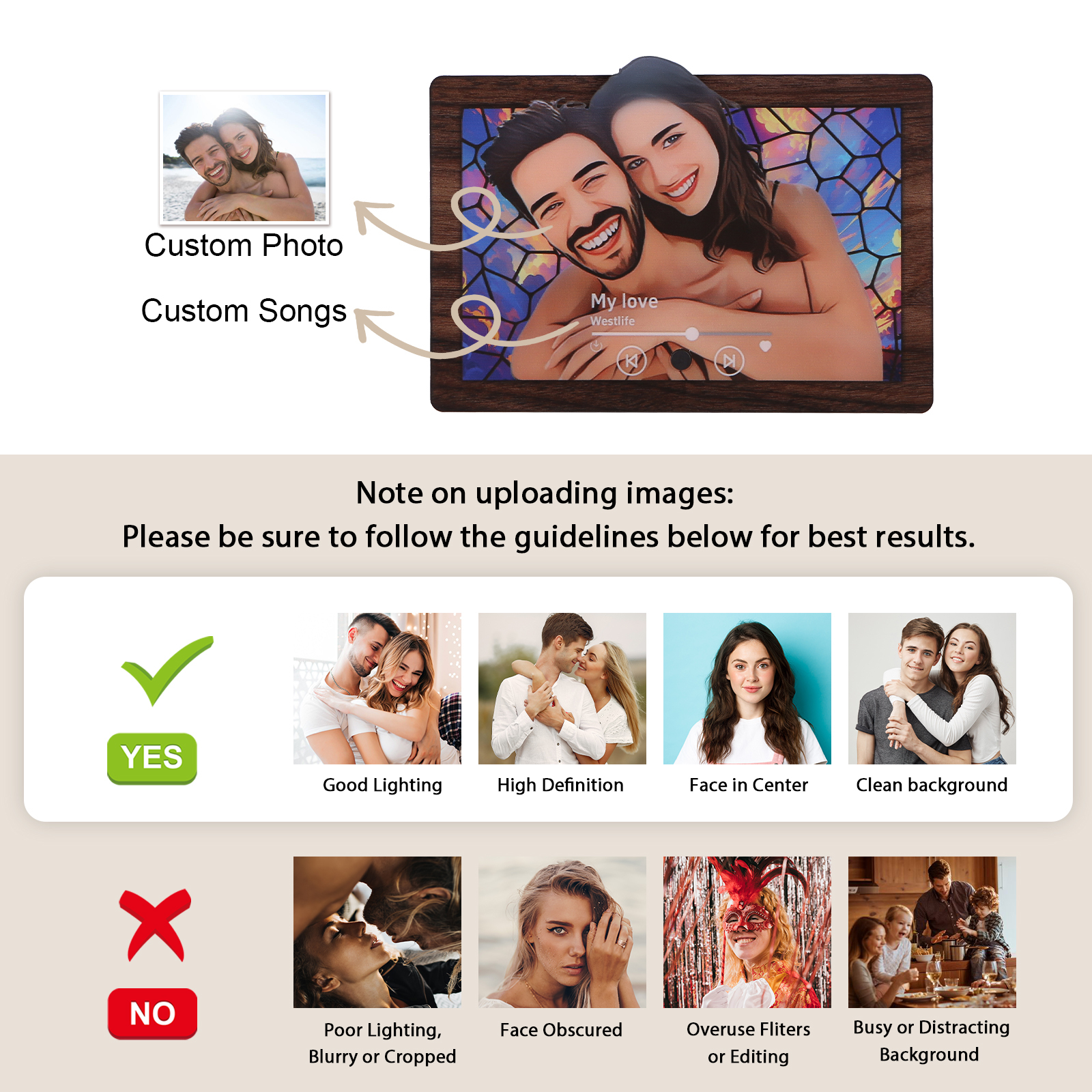 Personalised Music Photo Refrigerator Magnet - Customised with 1 Image & 1 Song, "Stained Glass Memories" Design, Valentine’s Day Gift for Couples | Jessemade