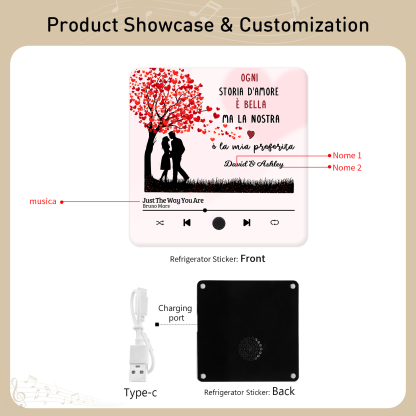 Magnete Musicale da Frigorifero Personalizzato – Con 2 Nomi e 1 Canzone, Design "Ogni Storia d’Amore è Bella ma la Nostra è la Mia Preferita", Regalo di San Valentino per Lei/Lui | Jessemade
