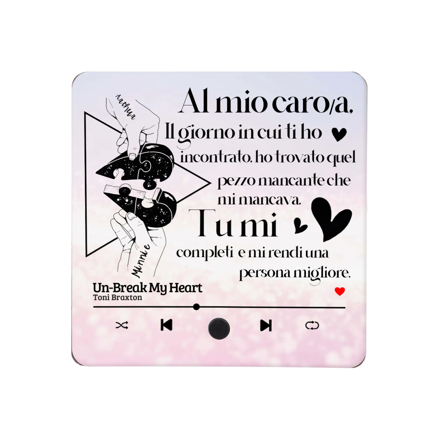 Magnete da Frigorifero Musicale Personalizzato - con 2 Nomi e 1 Canzone, Design "Il Giorno in Cui Ti Ho Incontrato" - Regalo di San Valentino per Lei/Lui | Jessemade