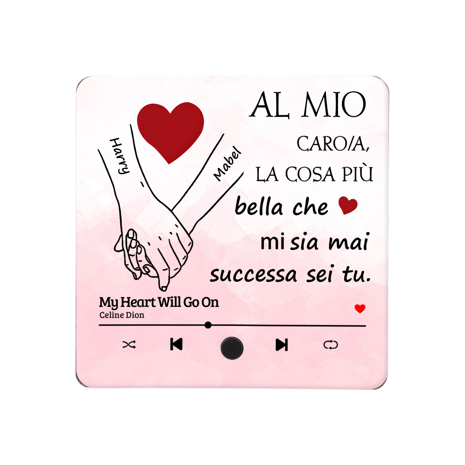 Magnete da Frigorifero Musicale Personalizzato - con 2 Nomi e 1 Canzone, Design "Al Mio Caro/a, La Cosa Più Bella Che Mi Sia Mai Successa Sei Tu" - Regalo di San Valentino per Lei/Lui | Jessemade