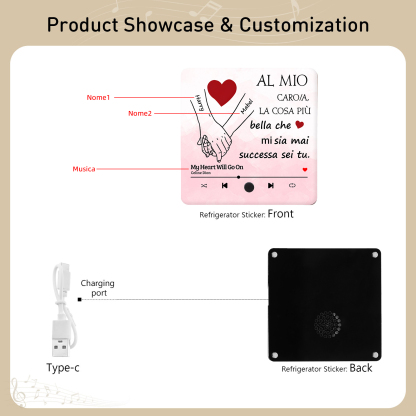 Magnete da Frigorifero Musicale Personalizzato - con 2 Nomi e 1 Canzone, Design "Al Mio Caro/a, La Cosa Più Bella Che Mi Sia Mai Successa Sei Tu" - Regalo di San Valentino per Lei/Lui | Jessemade