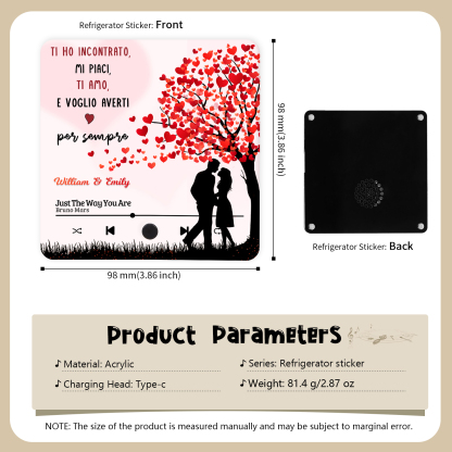 Magnete Musicale da Frigorifero Personalizzato – Con 2 Nomi e 1 Canzone, Design "Albero dell’Amore", Frase “Ti amo e ti voglio per sempre”, Regalo di San Valentino per Lei/Lui | Jessemade