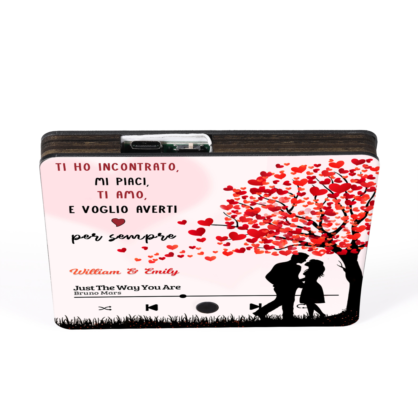 Magnete Musicale da Frigorifero Personalizzato – Con 2 Nomi e 1 Canzone, Design "Albero dell’Amore", Frase “Ti amo e ti voglio per sempre”, Regalo di San Valentino per Lei/Lui | Jessemade