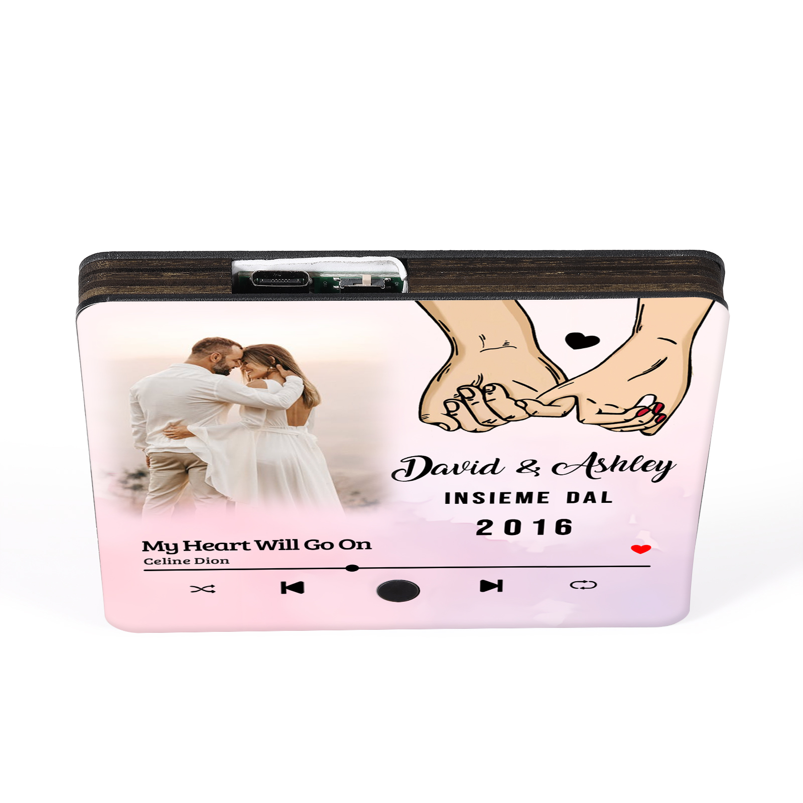 Magnete da Frigorifero Musicale Personalizzato - Con 2 Nomi, 1 Foto, 1 Data e 1 Canzone, Design Romantico con Mani Intrecciate, “Insieme dal” - Regalo di San Valentino per Lei/Lui | Jessemade