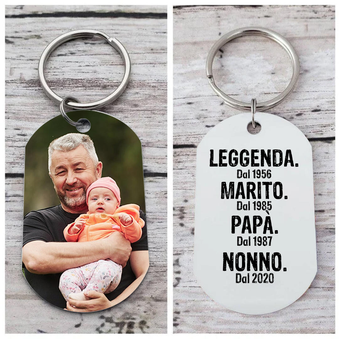 Personalisierter Edelstahl-Schlüsselanhänger – Mit 1 Foto & 4 Jahreszahlen – Emotionales Geschenk für Opa | Jessemade