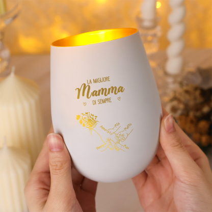 Portacandela in vetro personalizzato con impronta della mano e da 2 a 7 nomi – Migliore mamma/nonna del mondo
