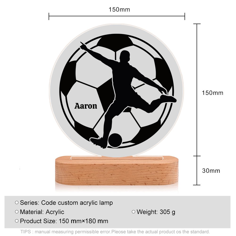 Lampada calcio con 1 nome personalizzato regalo di sport
