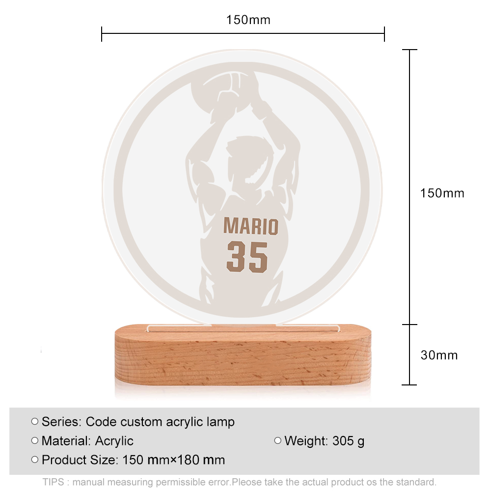 Lampada pallacanestro con 1 nome e 1 numero personalizzato regalo di sport