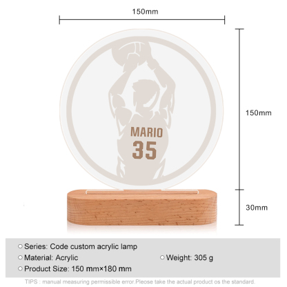 Lampada pallacanestro con 1 nome e 1 numero personalizzato regalo di sport