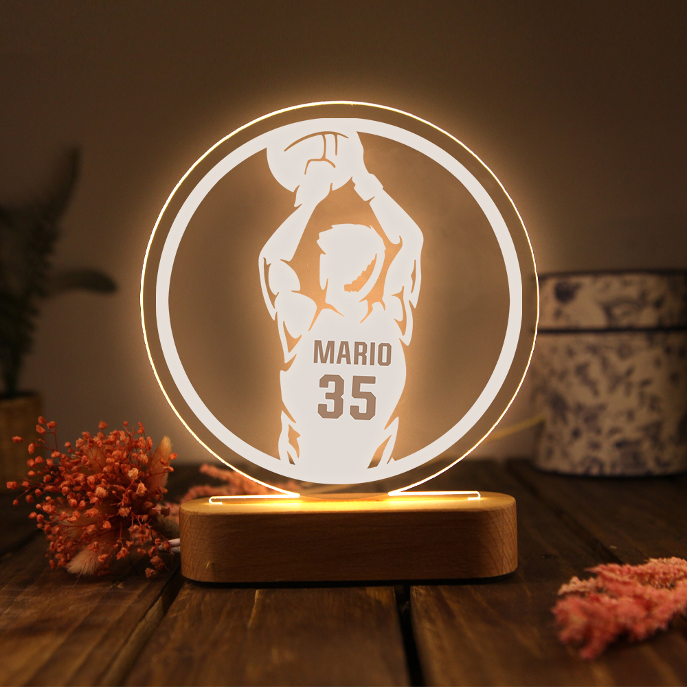 Lampada pallacanestro con 1 nome e 1 numero personalizzato regalo di sport
