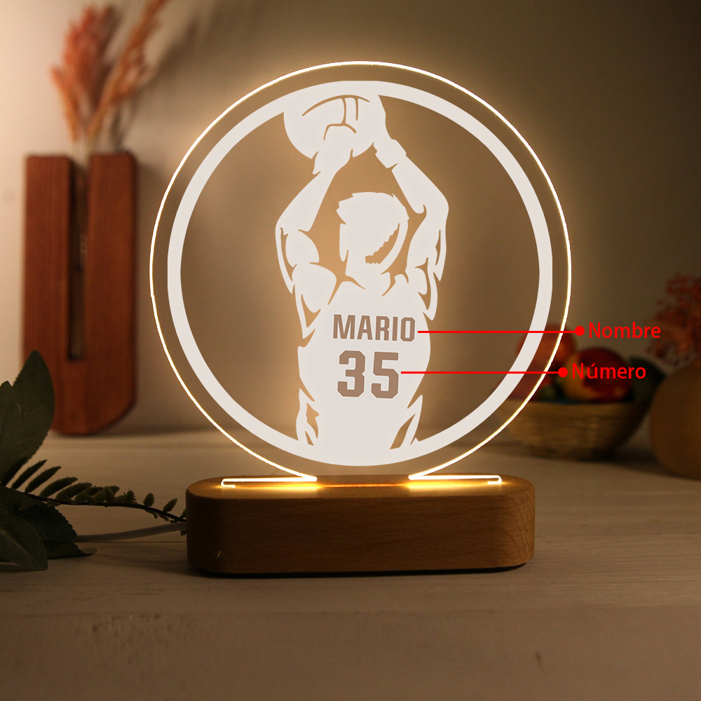 Lampada pallacanestro con 1 nome e 1 numero personalizzato regalo di sport