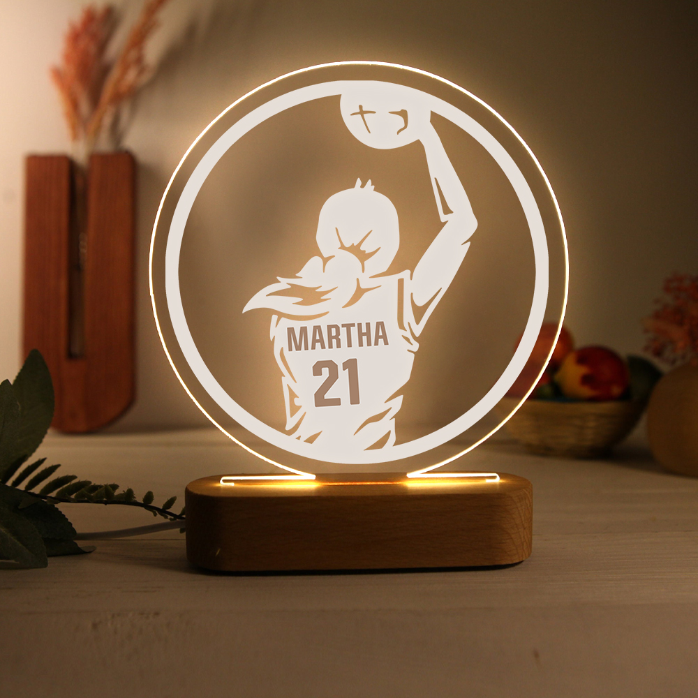 Lampada pallacanestro con 1 nome e 1 numero personalizzato regalo di sport