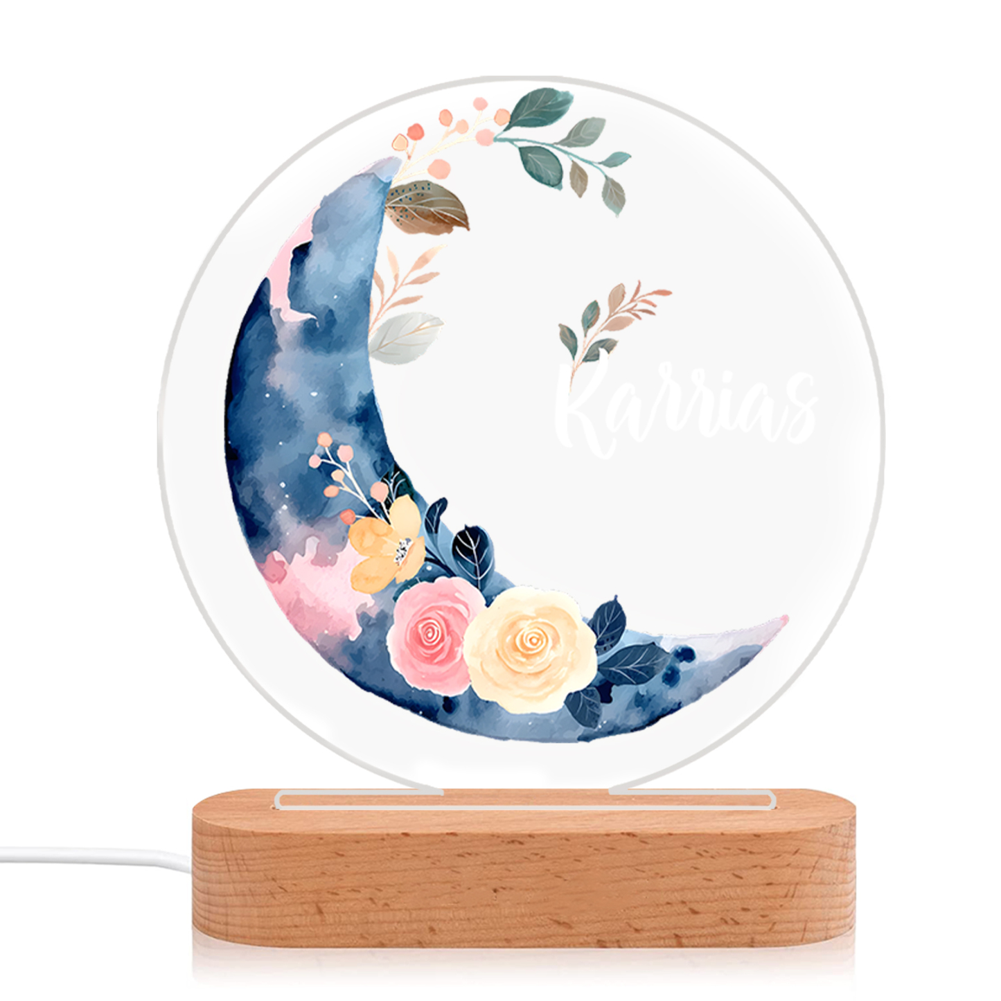 Lampada fiore e luna con 1 nome personalizzato