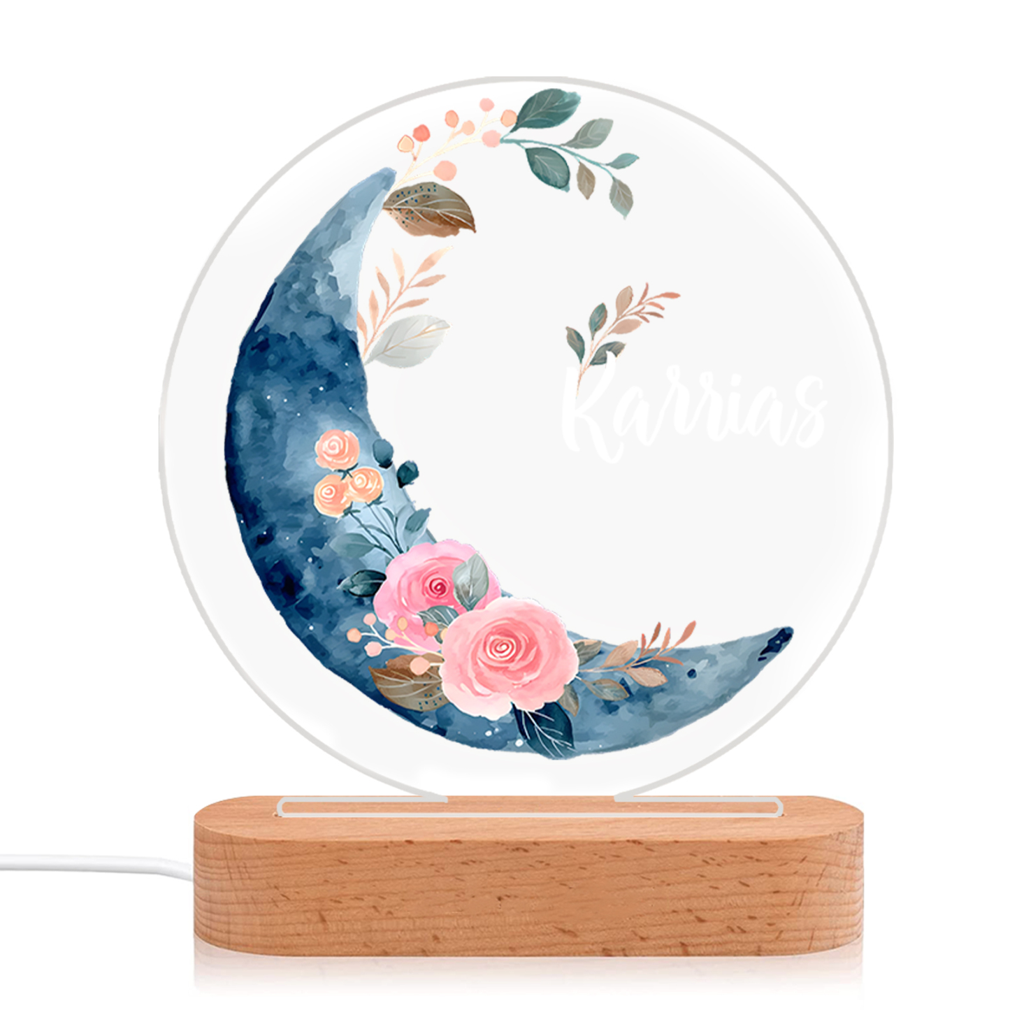 Lampada fiore e luna con 1 nome personalizzato
