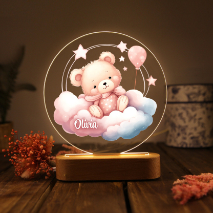 Lampada orsacchiotto rosa in acrilico con 1 nome personalizzato regalo per bambino