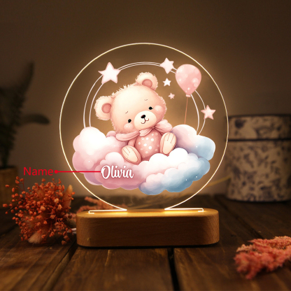 Lampada orsacchiotto rosa in acrilico con 1 nome personalizzato regalo per bambino