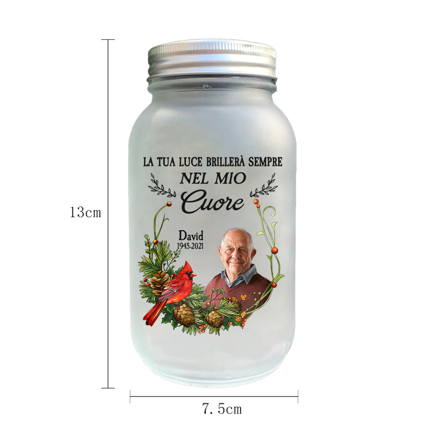Set Regalo Commemorativo Personalizzato con Barattolo Mason, Bracciale con Ali d'Angelo e Placca Cuore in Acrilico - Foto e Nome Personalizzabili | Jessemade