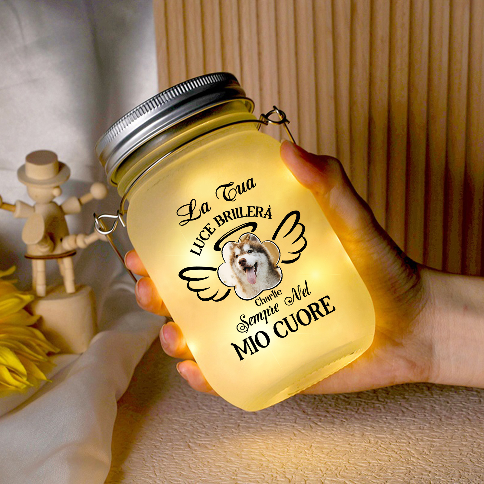 Custom Memorial Pet Mason Jar Light-Personalised Photo & Name for Pet Lovers–  | Jessemade