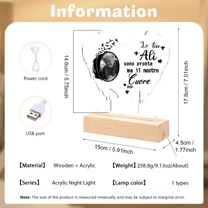 Lampada/Luce notturna in acrilico commemorativa personalizzata Lampada LED a forma di ali d'angelo con foto personalizzata Regalo commemorativo di Natale | Jessemade