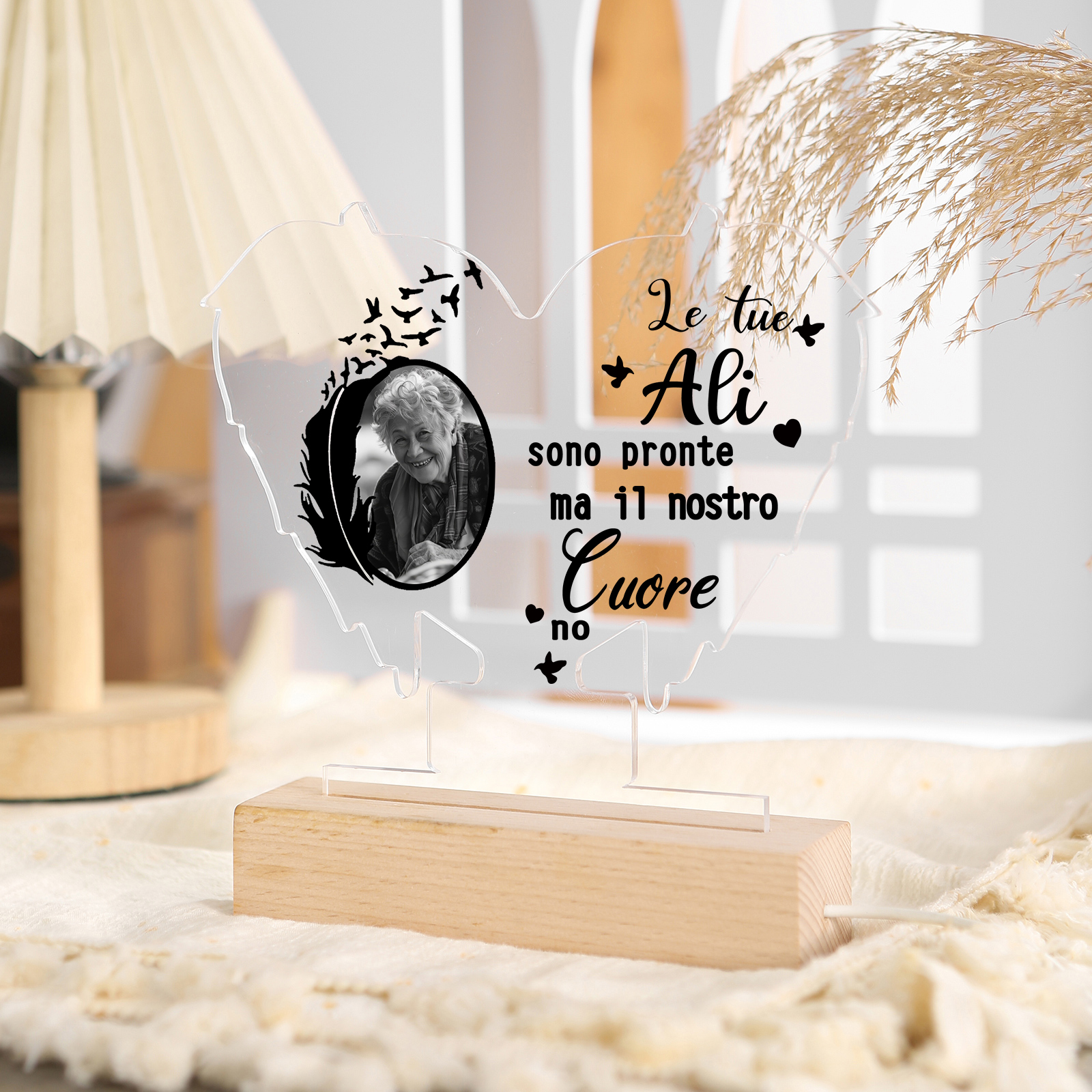 Lampada/Luce notturna in acrilico commemorativa personalizzata Lampada LED a forma di ali d'angelo con foto personalizzata Regalo commemorativo di Natale | Jessemade