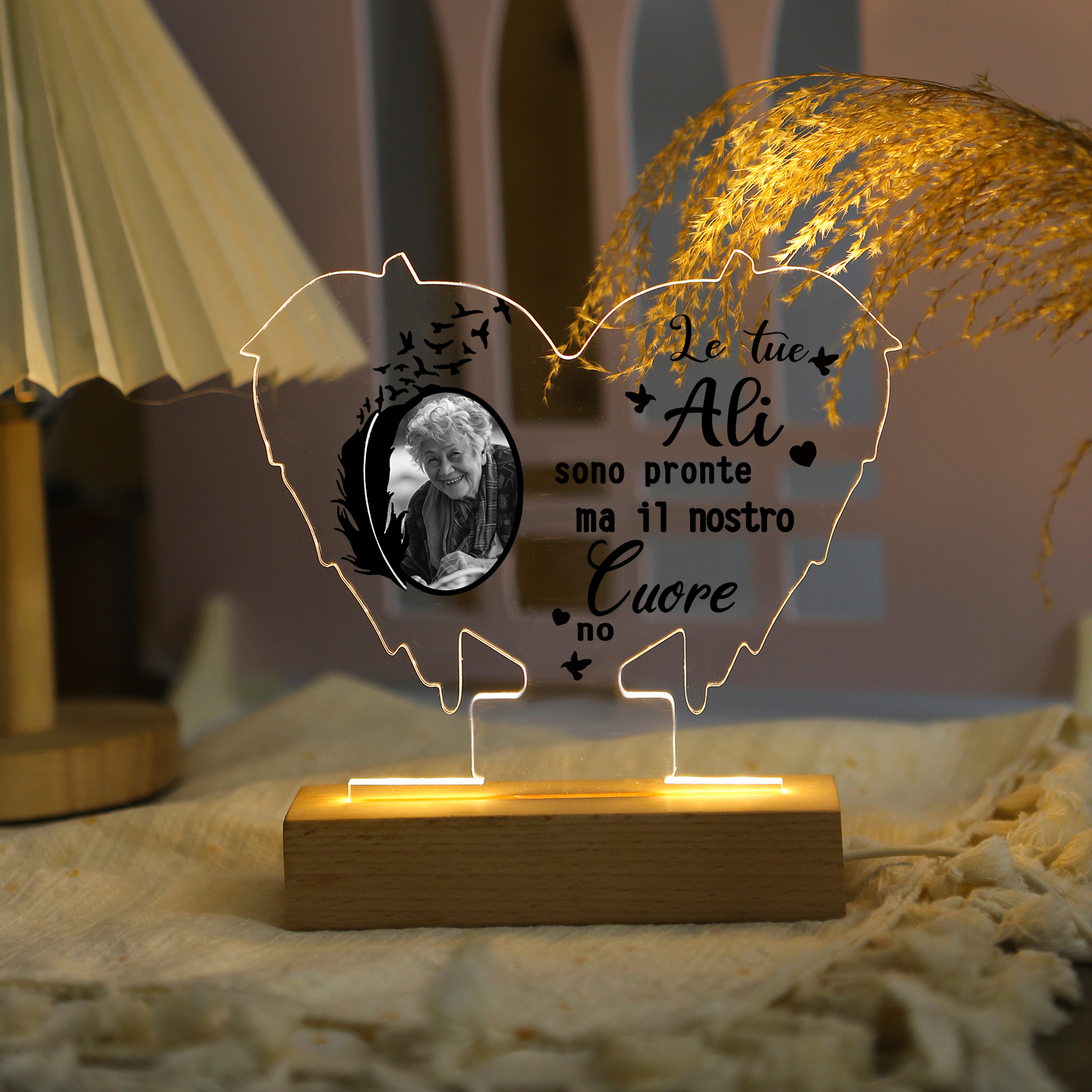 Lampada/Luce notturna in acrilico commemorativa personalizzata Lampada LED a forma di ali d'angelo con foto personalizzata Regalo commemorativo di Natale | Jessemade